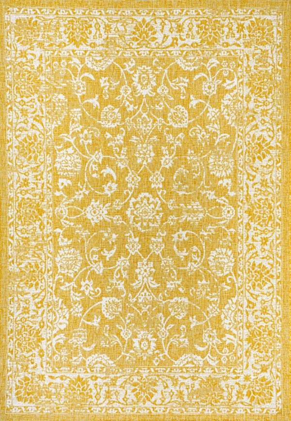 HomeRoots 9' X 12' Medallion Area Rug in Yellow & Cream – Stylish Indoor/Outdoor Durable Design for Any Space 702949