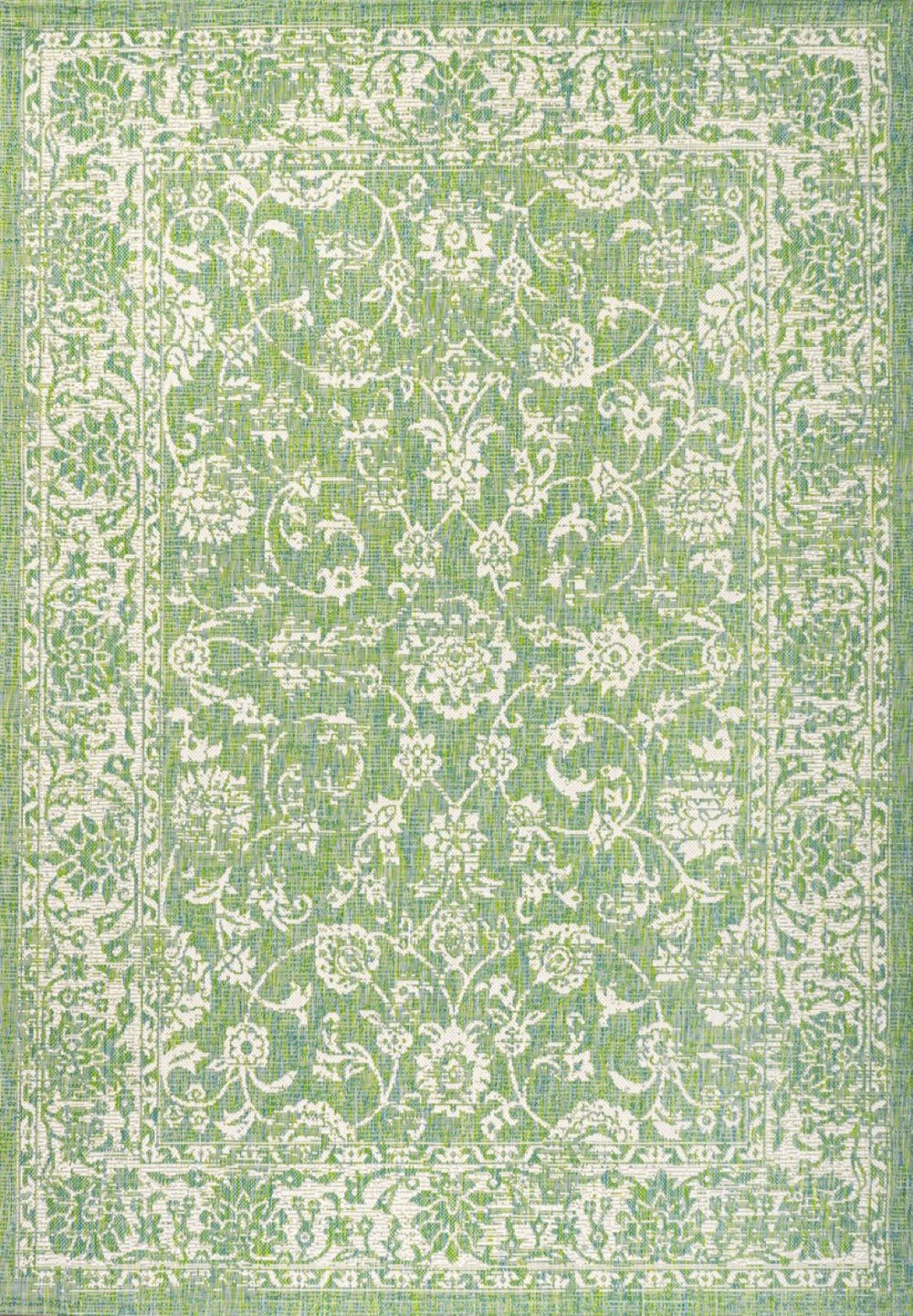 HomeRoots 5' Cream and Green Medallion Area Rug - Stylish, Durable Indoor/Outdoor Design for Any Space 702952
