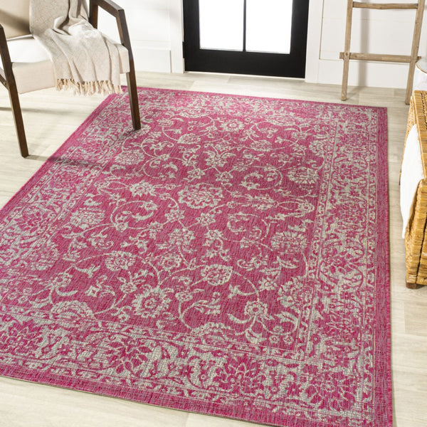 HomeRoots 5' X 8' Fuchsia and Light Gray Medallion Rug - Durable, Stylish, Easy-Care Indoor/Outdoor Accent Rug 702957