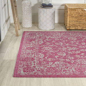 HomeRoots 5' X 8' Fuchsia and Light Gray Medallion Rug - Durable, Stylish, Easy-Care Indoor/Outdoor Accent Rug 702957