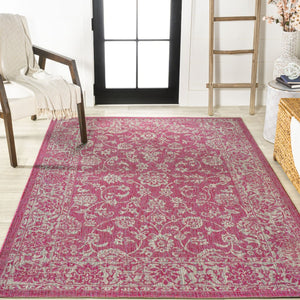 HomeRoots 5' X 8' Fuchsia and Light Gray Medallion Rug - Durable, Stylish, Easy-Care Indoor/Outdoor Accent Rug 702957
