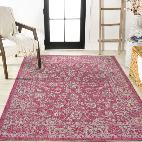 HomeRoots 5' X 8' Fuchsia and Light Gray Medallion Rug - Durable, Stylish, Easy-Care Indoor/Outdoor Accent Rug 702957