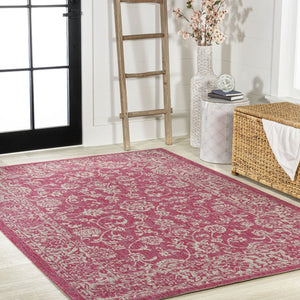 HomeRoots 5' X 8' Fuchsia and Light Gray Medallion Rug - Durable, Stylish, Easy-Care Indoor/Outdoor Accent Rug 702957