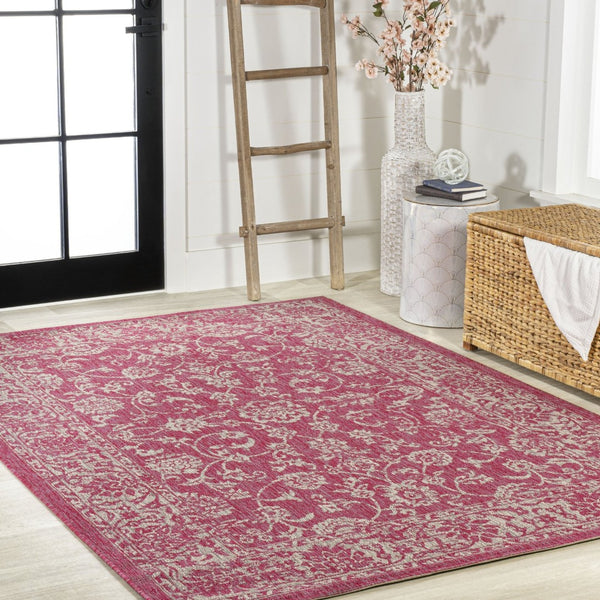 HomeRoots 5' X 8' Fuchsia and Light Gray Medallion Rug - Durable, Stylish, Easy-Care Indoor/Outdoor Accent Rug 702957