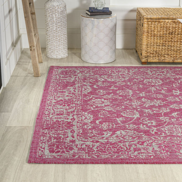 HomeRoots 8' X 10' Fuchsia and Light Gray Medallion Area Rug – Stylish, Durable, Indoor/Outdoor Accent for Any Space 702958