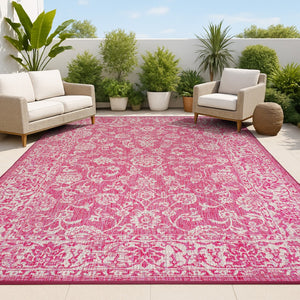 HomeRoots 9' Fuchsia and Light Gray Medallion Area Rug - Versatile, Durable Indoor/Outdoor Design for Style! 702959