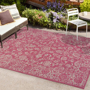 HomeRoots 9' Fuchsia and Light Gray Medallion Area Rug - Versatile, Durable Indoor/Outdoor Design for Style! 702959