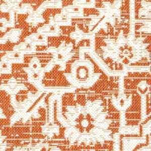 HomeRoots 5' Orange and Cream Medallion Area Rug – Durable Indoor/Outdoor Style for Living Spaces & Patios 702962