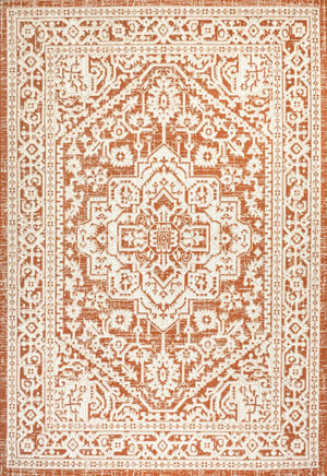 HomeRoots 8' X 10' Durable Orange and Cream Medallion Area Rug for Indoor/Outdoor Spaces - Easy Care & Stylish 702963