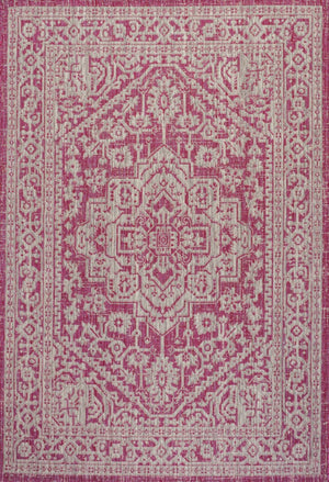HomeRoots 9' Bold Fuchsia & Light Gray Medallion Indoor Outdoor Area Rug - Stylish, Durable, Easy Care Design 702969