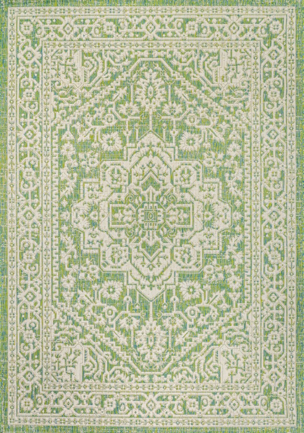 HomeRoots 5' Cream and Green Medallion Area Rug - Durable Indoor Outdoor Design for Stylish Spaces! 702972