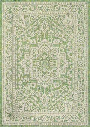 HomeRoots 9' X 12' Cream & Green Medallion Area Rug - Durable Indoor/Outdoor Elegance for Any Space! 702974