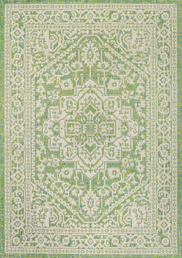 HomeRoots 9' X 12' Cream & Green Medallion Area Rug - Durable Indoor/Outdoor Elegance for Any Space! 702974