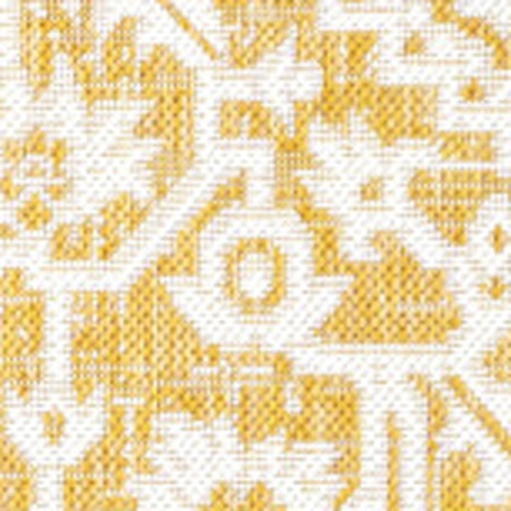 HomeRoots 5' X 8' Yellow and Cream Medallion Area Rug - Durable Indoor/Outdoor Design for Timeless Style 702977