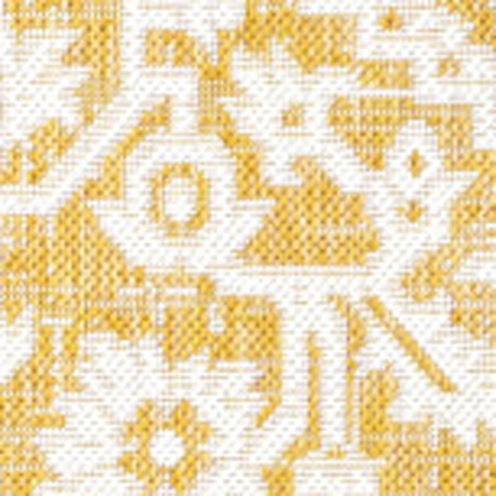 HomeRoots 8' Yellow and Cream Medallion Indoor-Outdoor Area Rug - Durable, Stylish, Versatile for Every Space! 702978