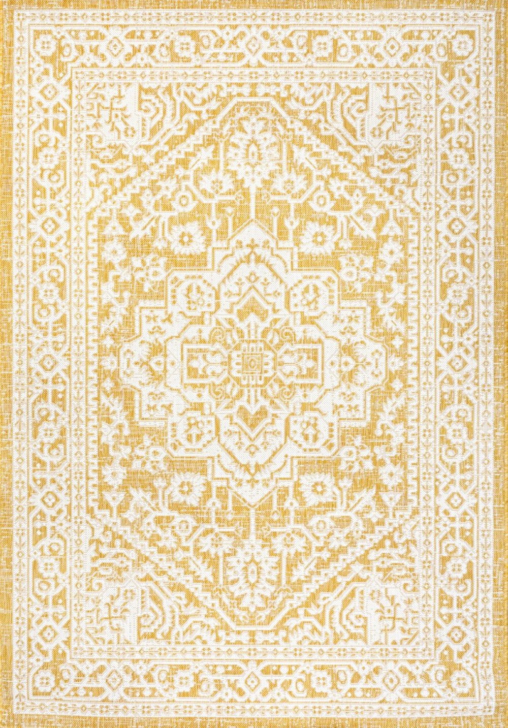 HomeRoots 8' Yellow and Cream Medallion Indoor-Outdoor Area Rug - Durable, Stylish, Versatile for Every Space! 702978