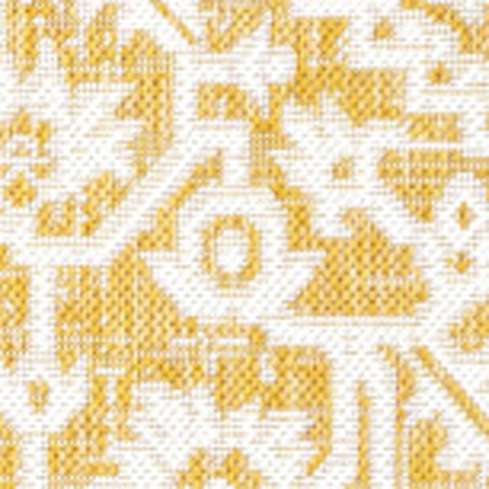 HomeRoots 9' Yellow and Cream Medallion Indoor Outdoor Area Rug - Stylish, Durable, and Easy to Maintain for All Spaces 702979
