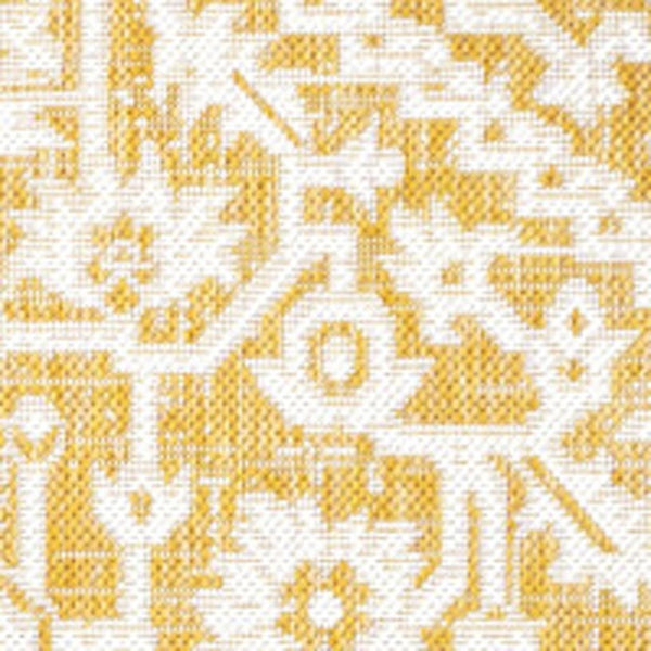 HomeRoots 9' Yellow and Cream Medallion Indoor Outdoor Area Rug - Stylish, Durable, and Easy to Maintain for All Spaces 702979