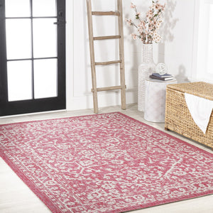 HomeRoots 5' Medallion Indoor Outdoor Area Rug in Fuchsia & Light Gray - Durable, Stylish, Easy Care! 702982