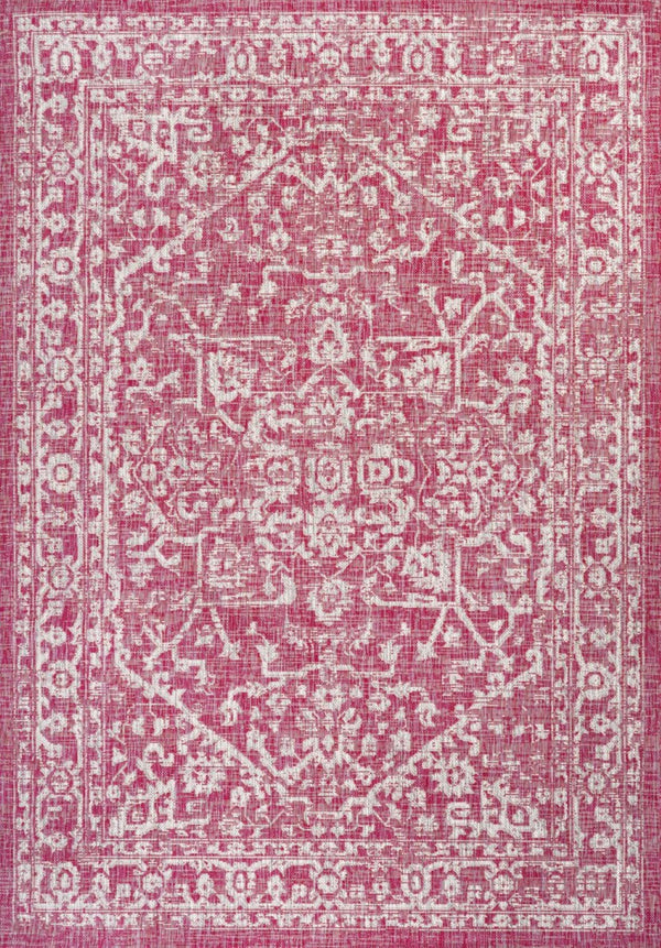 HomeRoots 9' X 12' Fuchsia and Light Gray Medallion Rug - Stylish, Durable Indoor/Outdoor Area Accent Piece 702984