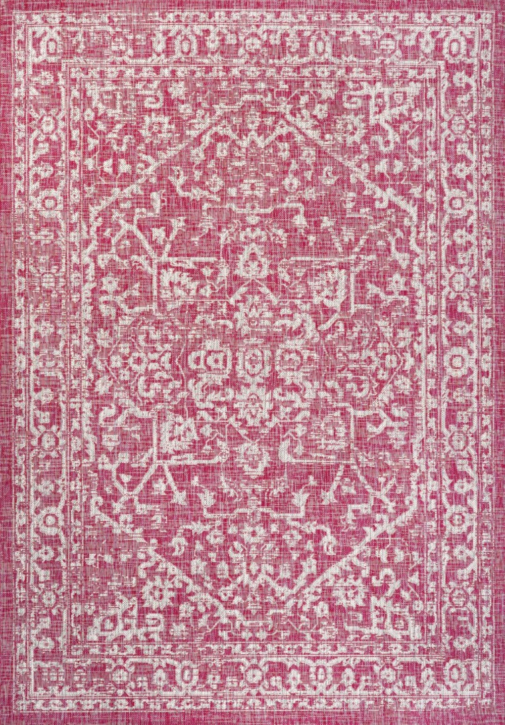 HomeRoots 9' X 12' Fuchsia and Light Gray Medallion Rug - Stylish, Durable Indoor/Outdoor Area Accent Piece 702984
