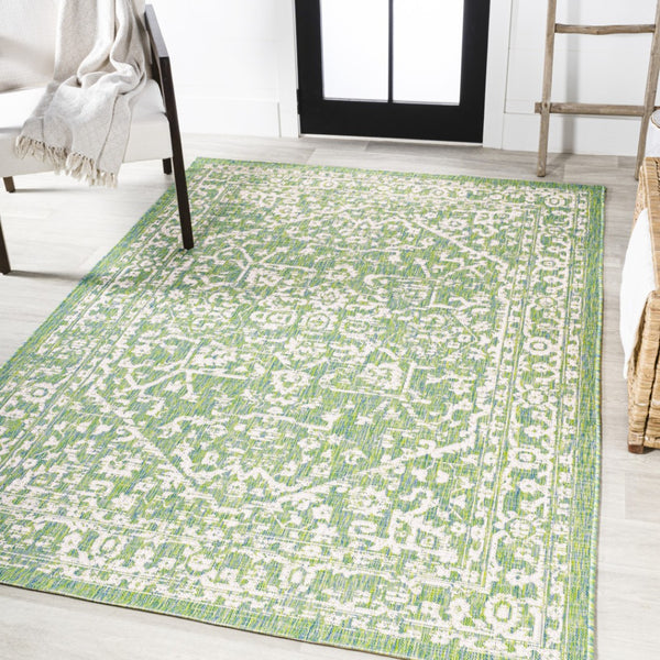 HomeRoots 9' X 12' Cream and Green Medallion Area Rug – Timeless Design for Indoor & Outdoor Elegance 702989