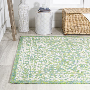 HomeRoots 9' X 12' Cream and Green Medallion Area Rug – Timeless Design for Indoor & Outdoor Elegance 702989