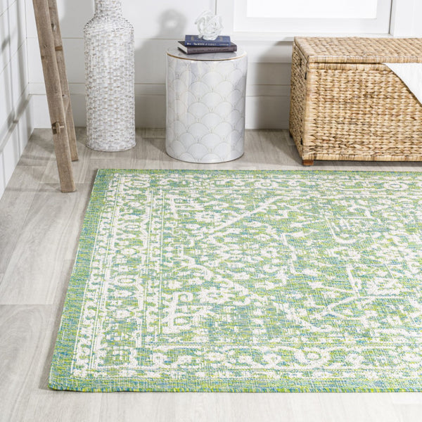 HomeRoots 9' X 12' Cream and Green Medallion Area Rug – Timeless Design for Indoor & Outdoor Elegance 702989