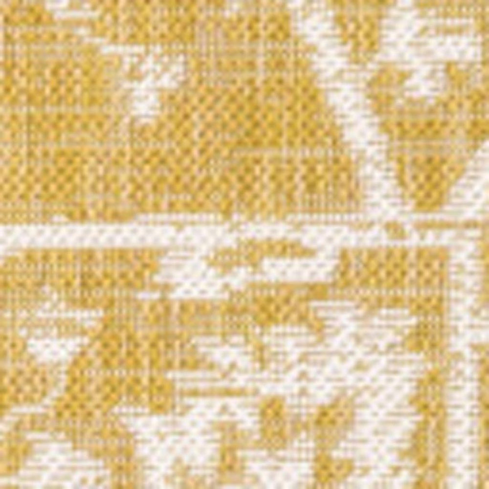 HomeRoots 5' Vibrant Yellow and Cream Medallion Area Rug - Durable, Stylish Indoor/Outdoor Accent for Any Space 702992