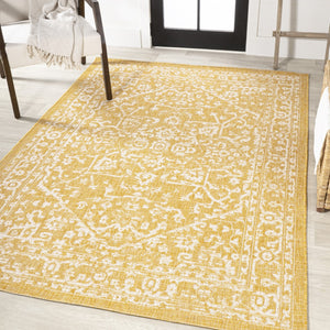 HomeRoots 8' Yellow and Cream Medallion Area Rug - Stylish, Durable, Indoor-Outdoor Design for Any Space! 702993