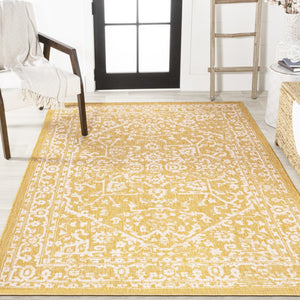HomeRoots 8' Yellow and Cream Medallion Area Rug - Stylish, Durable, Indoor-Outdoor Design for Any Space! 702993