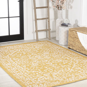 HomeRoots 8' Yellow and Cream Medallion Area Rug - Stylish, Durable, Indoor-Outdoor Design for Any Space! 702993