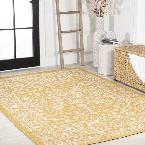 HomeRoots 8' Yellow and Cream Medallion Area Rug - Stylish, Durable, Indoor-Outdoor Design for Any Space! 702993