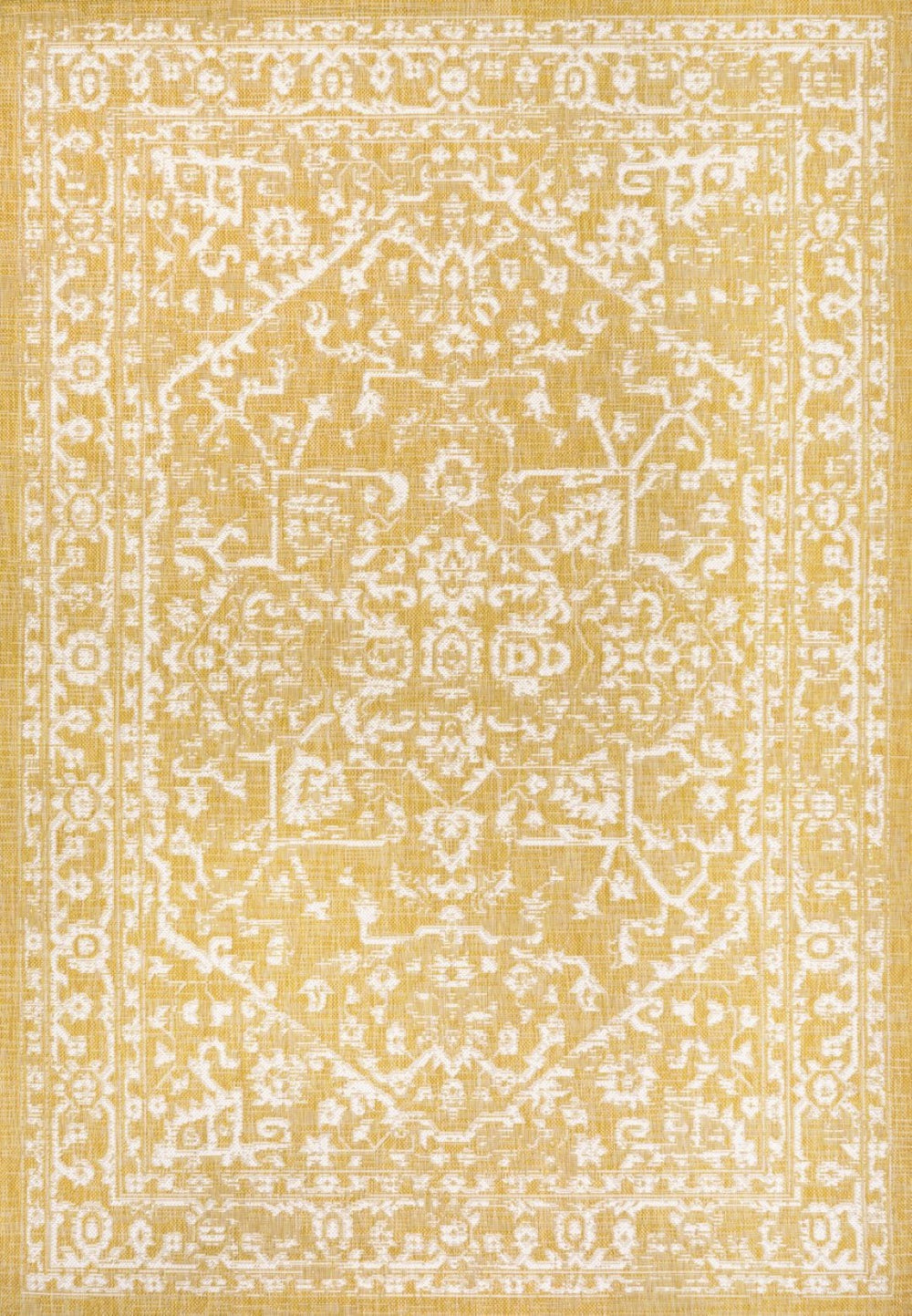 HomeRoots 9' X 12' Yellow And Cream Medallion Rug - Versatile Indoor/Outdoor Area Rug for Stylish Living Spaces 702994