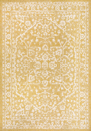 HomeRoots 9' X 12' Yellow And Cream Medallion Rug - Versatile Indoor/Outdoor Area Rug for Stylish Living Spaces 702994