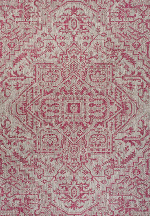 HomeRoots 5' X 8' Stylish Light Gray & Fuchsia Medallion Rug - Durable, Indoor/Outdoor, Easy Care & Chic Design 702997