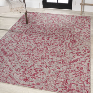 HomeRoots 8' X 10' Light Gray & Fuchsia Medallion Area Rug - Durable, Stylish for Indoor & Outdoor Spaces 702998