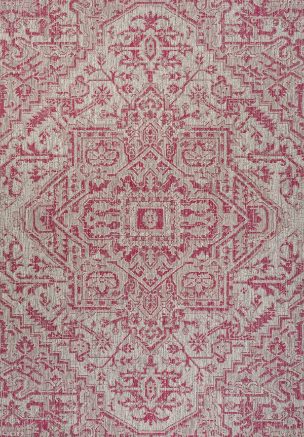 HomeRoots 8' X 10' Light Gray & Fuchsia Medallion Area Rug - Durable, Stylish for Indoor & Outdoor Spaces 702998
