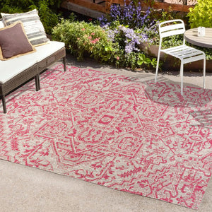 HomeRoots 8' X 10' Light Gray & Fuchsia Medallion Area Rug - Durable, Stylish for Indoor & Outdoor Spaces 702998