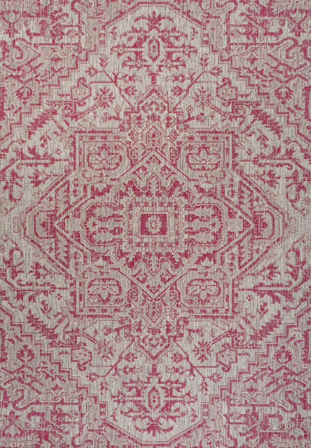 HomeRoots 9' X 12' Medallion Area Rug in Light Gray & Fuchsia – Versatile Design for Indoor & Outdoor Spaces! 702999