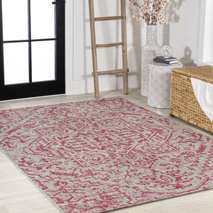 HomeRoots 9' X 12' Medallion Area Rug in Light Gray & Fuchsia – Versatile Design for Indoor & Outdoor Spaces! 702999