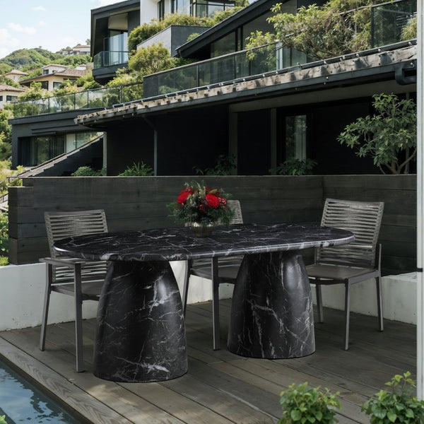 Meridian Furniture Cosenza Art Deco Concrete Dining Table Seats Eight to Ten Indoors or Outdoors Black 78 inches 702Black-T