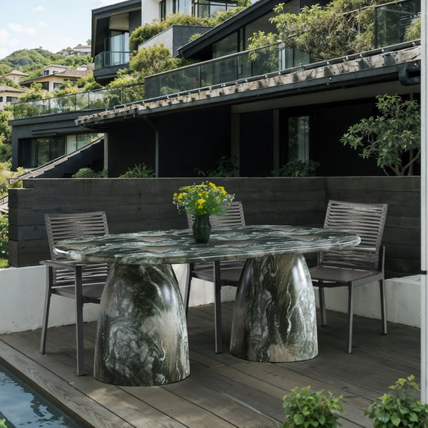Meridian Furniture Cosenza Art Deco Concrete Dining Table Seats Eight to Ten Indoors or Outdoors Green 78 inches 702Green-T