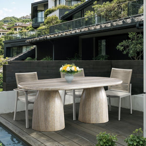 Meridian Furniture Cosenza Art Deco Concrete Dining Table Seats Eight to Ten Indoors or Outdoors Natural 78 inches 702Travertine-T