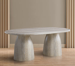 Meridian Furniture Cosenza Art Deco Concrete Dining Table Seats Eight to Ten Indoors or Outdoors Natural 78 inches 702Travertine-T