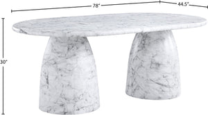 Meridian Furniture Cosenza Art Deco Concrete Dining Table Seats Eight to Ten Indoors or Outdoors White 78 inches 702White-T