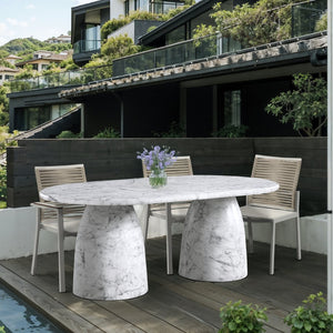 Meridian Furniture Cosenza Art Deco Concrete Dining Table Seats Eight to Ten Indoors or Outdoors White 78 inches 702White-T