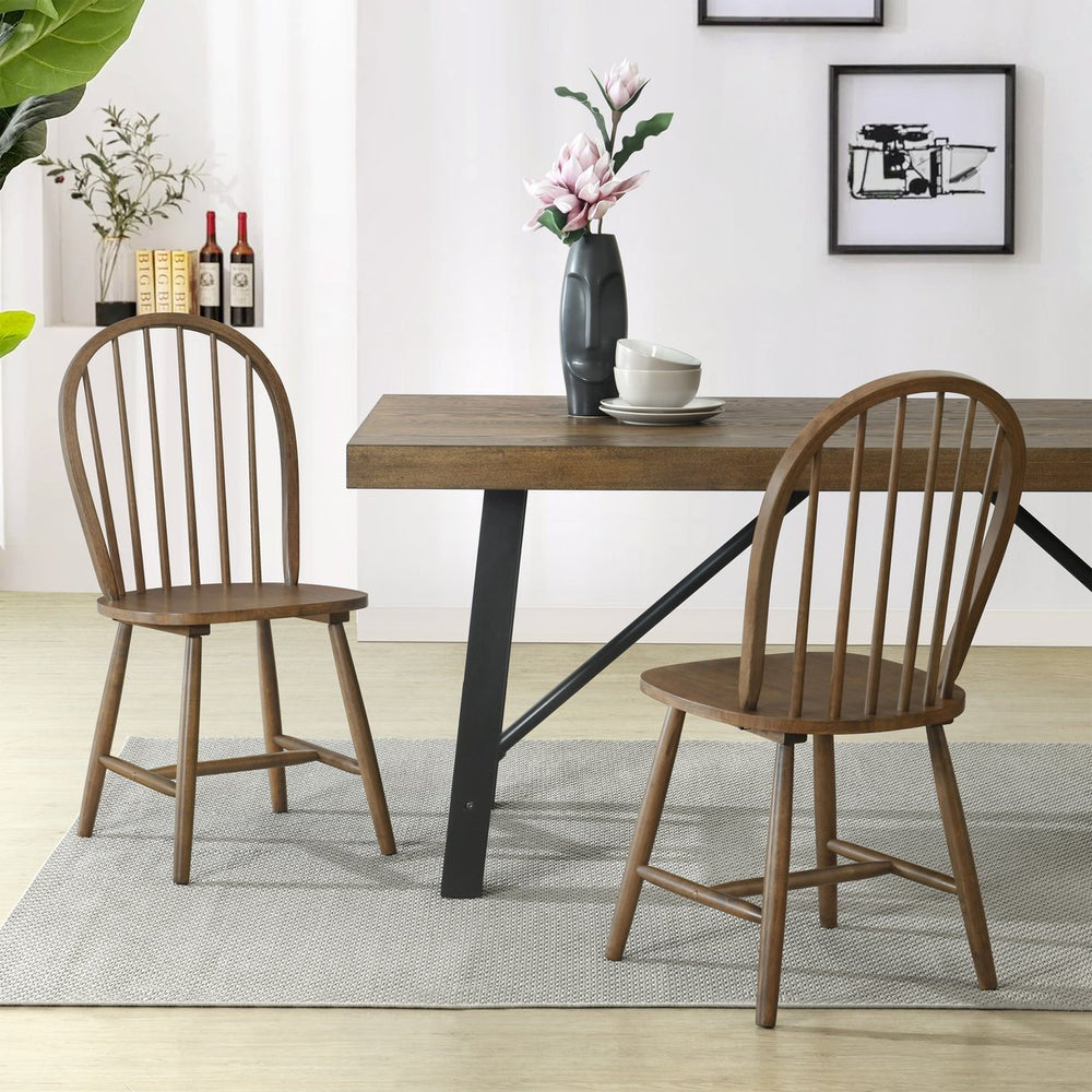 English Elm Christopher Knight Home® - 36 Farmhouse High Back Spindle Dining Chair Set of 2 — Solid Rubberwood, Windsor Back, 300 lb Capacity Walnut N771P278374T