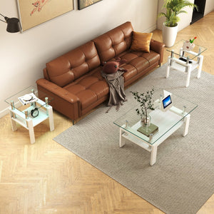 English Elm Set Of 2 Modern Square Side Tables - Sleek Tempered Glass & Mdf For Stylish Living Room Decor W241P300308-GIGA