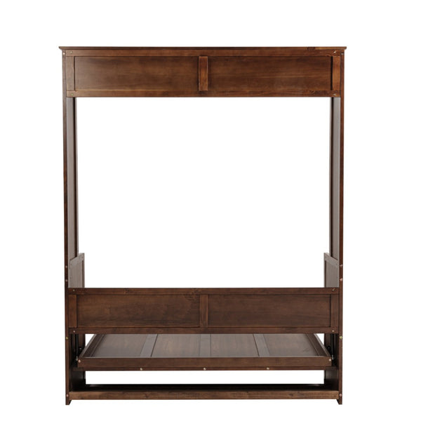 English Elm Queen Murphy Wall Bed with Integrated Desk Gas Strut Lift White Cabinet for Small Spaces Walnut W504S00226